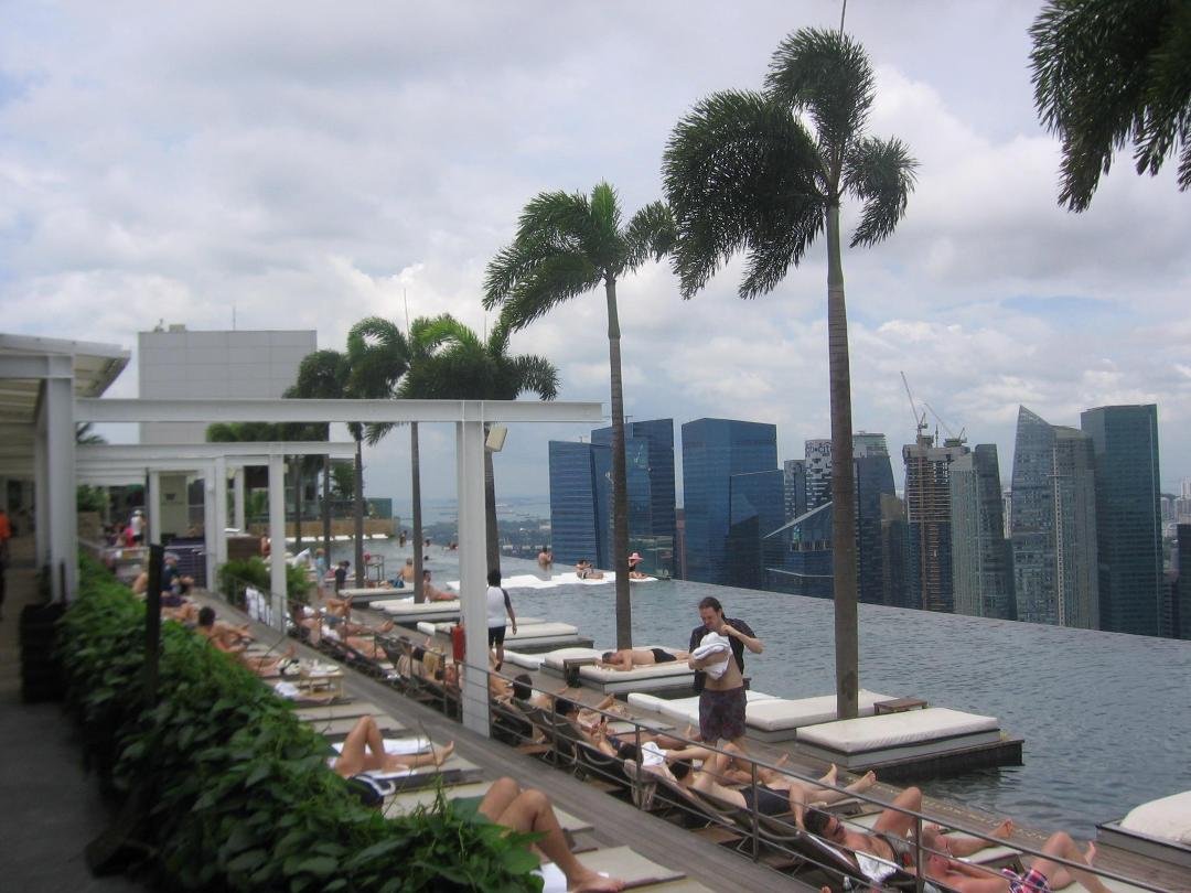 In Singapore for several weeks. Staying at the Marina Bay Sands. Here is a photo of the pool area that sits on top of the Hotel