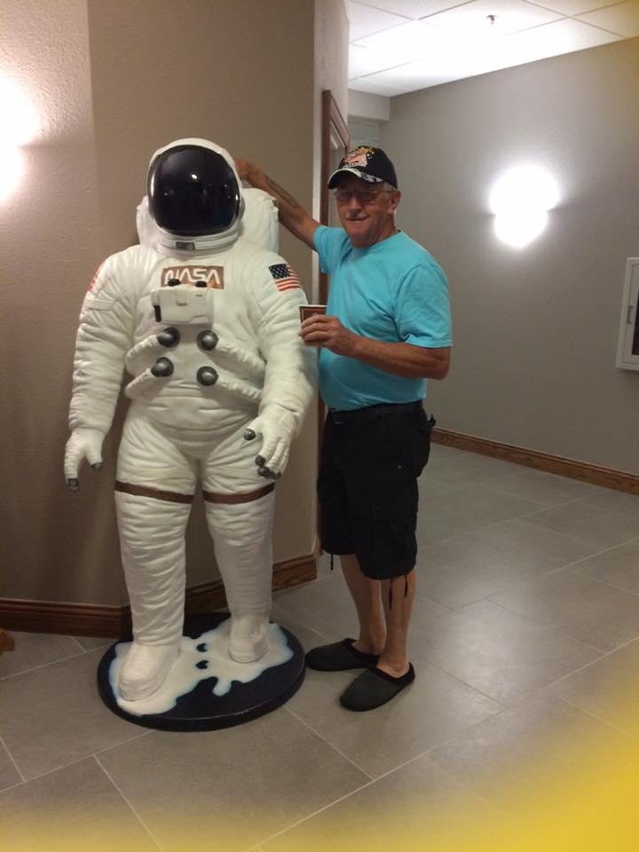 Getting ready to cruise.  Here I am with our motel security guard. LOL