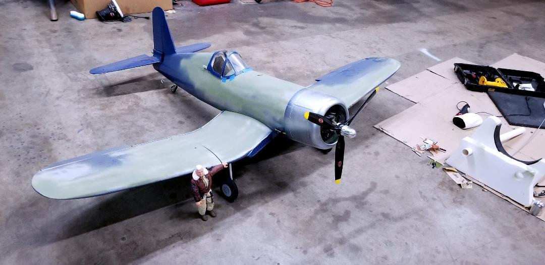 Had to manufacture the landing gear to fit this plane and turn when retracting to be scale, but got it made and finally it sits on the gear. Now I can start finishing her out. Maybe by the time the doc releases me to use my