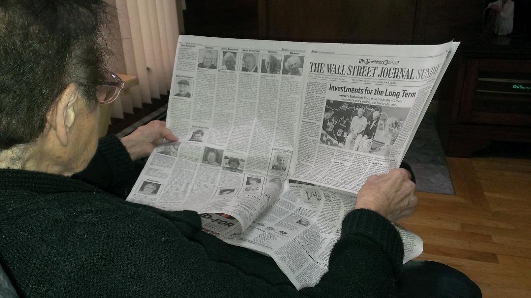 Mom, checking out her long term investments a couple of years ago at age 98!