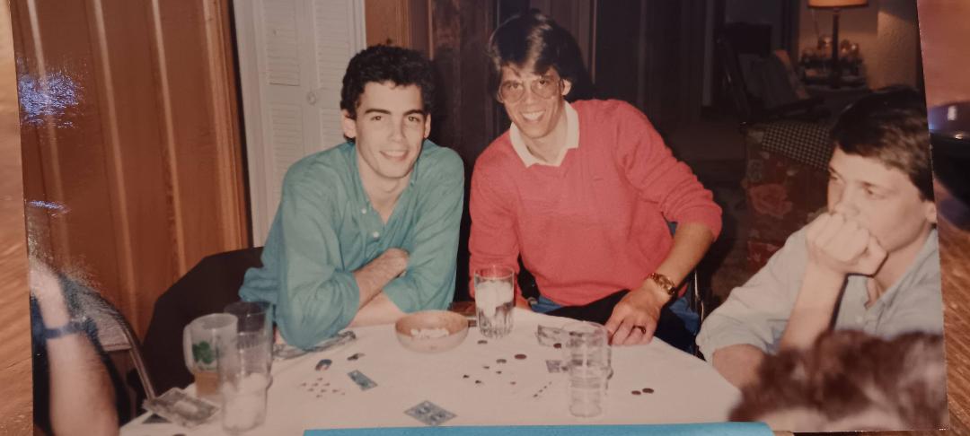 Paul and me playing poker at Mrs. Borders' house.