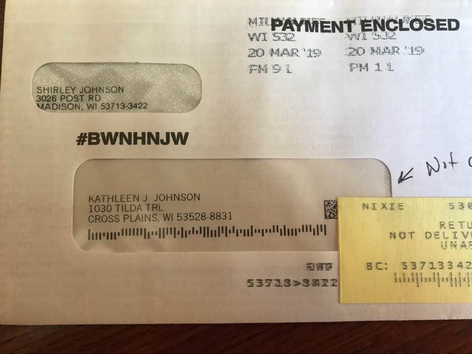 US mail returned this to us yesterday.  Return addressee hasn’t lived here in 15 years