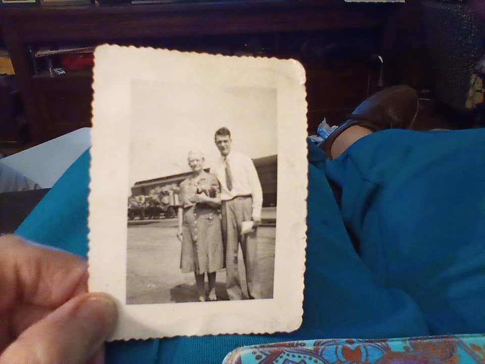Grandma Cora Paul Shaw seeing uncle Bob Knepper getting ready to board a train to join the Army during WW2