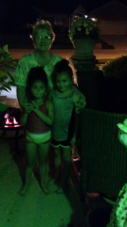 Enjoying the fire at night.