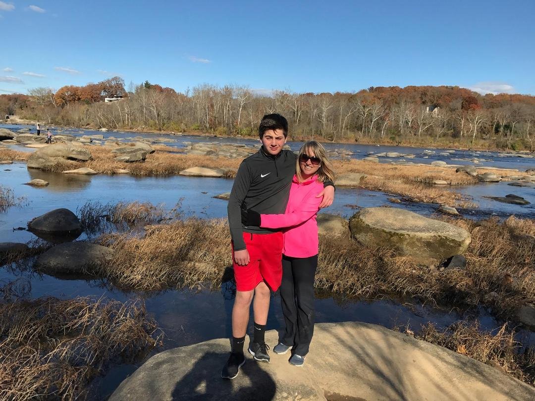 Daughter Leslie and grandson Sean hiking along the James!