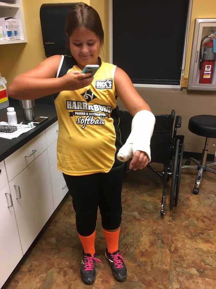 Here with Sarah getting a splint after softball practice. Diagnosis broken thumb. We will be seeing an orthopedic doctor soon.