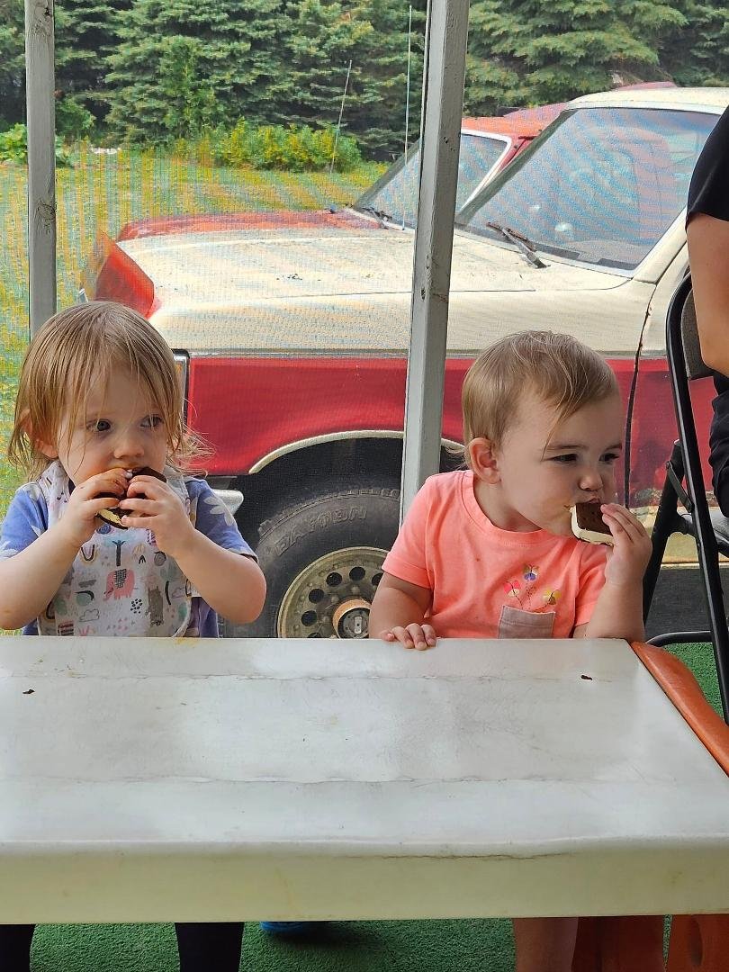 My one year old granddaughters enjoying their ice cream treats.
