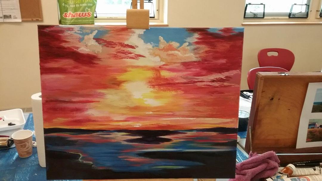 Just putting on the finishing touches to my sunset over water.