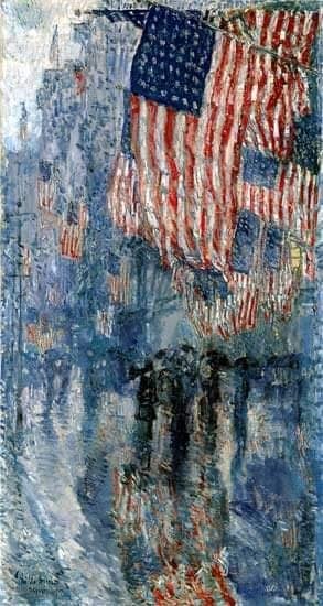 ►Artista: FREDERICK CHILDE HASSAM, (Dorchester, Estados Unidos, 1859 – Nueva York, Estados Unidos,1935).
►Título: LA AVENIDA BAJO LA LLUVIA, 1917. Óleo sobre lienzo, 106,8 x 56,5 cm. (White House Museum, Washington DC.