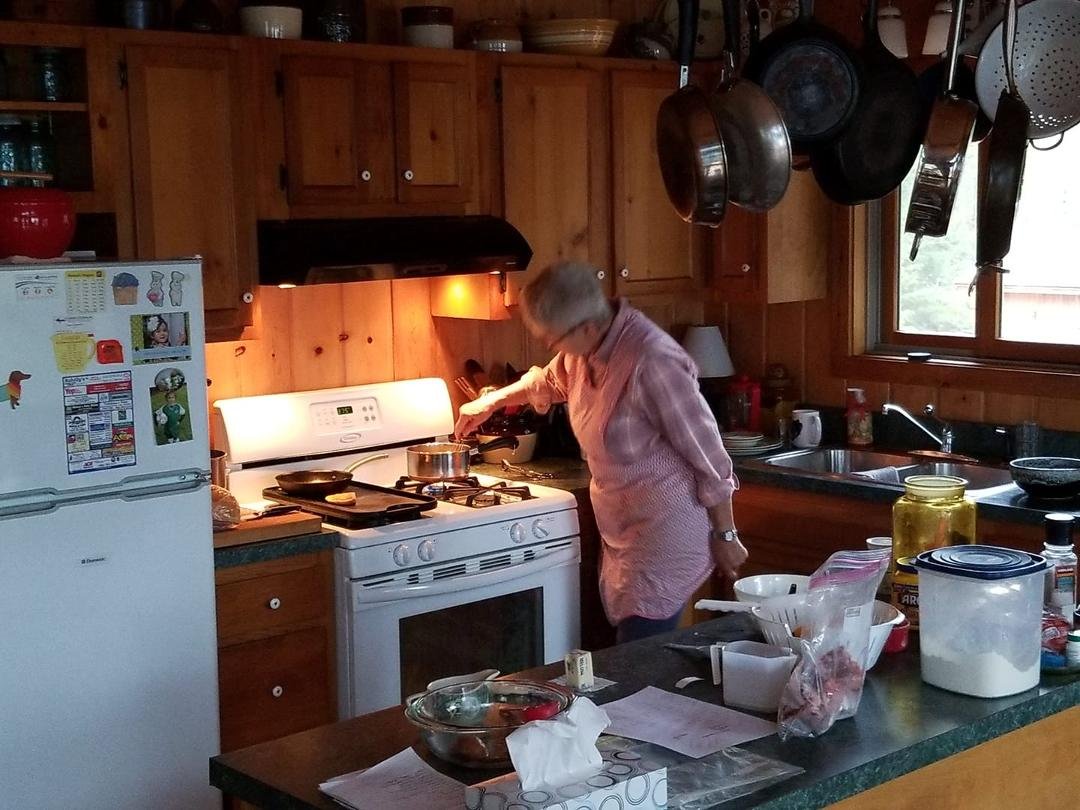 Rainy day. Lynn decides to make a peach blueberry cobbler. Yum.