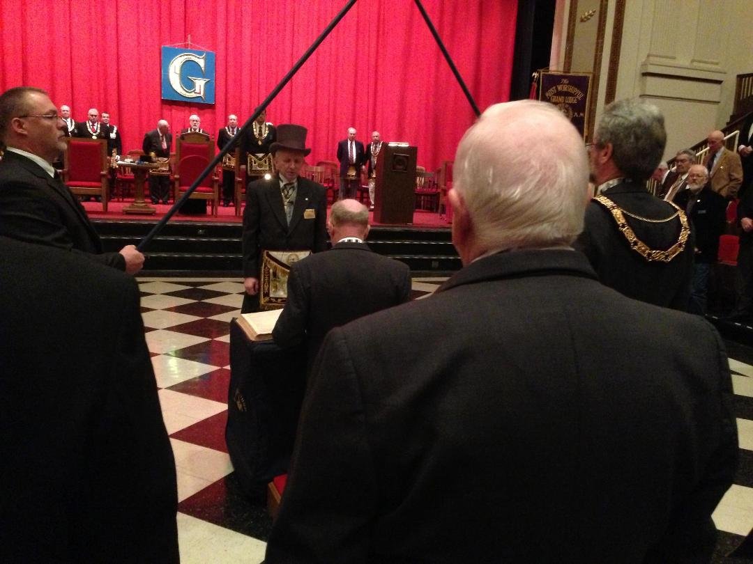 This photo was taken on March 28 during the installation of 203 Grand Officers.  In this photo, I am obligating our new Grand Master, M.W. Brother Roy Etherton.