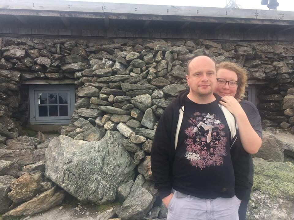 Brigid and Glenn at the “Tip - Top House” atop Mt Washington, NH