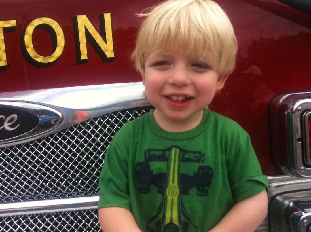 Aidan at the Touch-a-Truck day in Newton