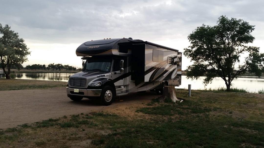 Our stopover last night at John Martin State Park in Colorado. We had to seek shelter in the bathrooms about an hour later when a violent storm blew in.