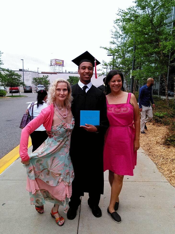 Davontes graduation. Cristo Rey high. Class of 2015. My daughter Katy on right me on left n our handsome young grad in the middle. I am blessed.Thank-you God. Thank-you.