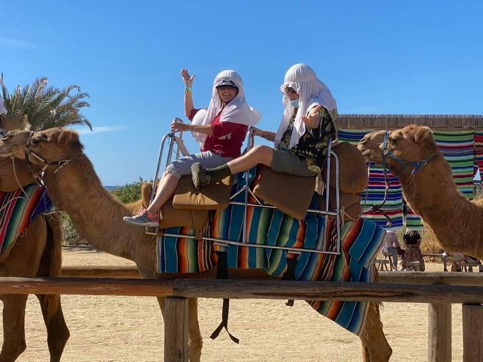 Jeannie went on a camel ride during our vacation.