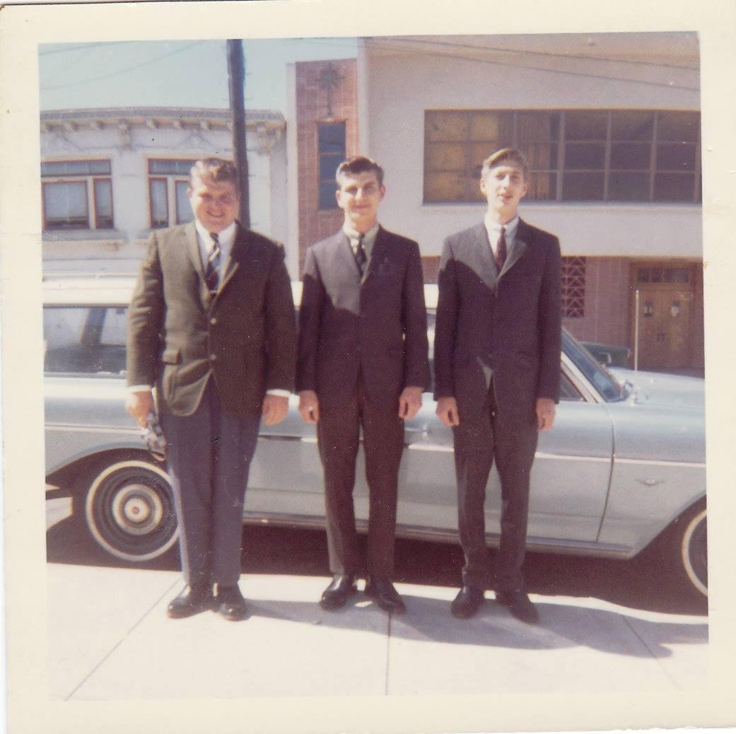 San Francisco in 1964 with new 1964 Rambler Classic station wagon. Ron, Jack and Carl Albert from left to right.