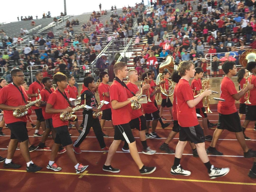 The Falcon marching band in their "summer" uniform...