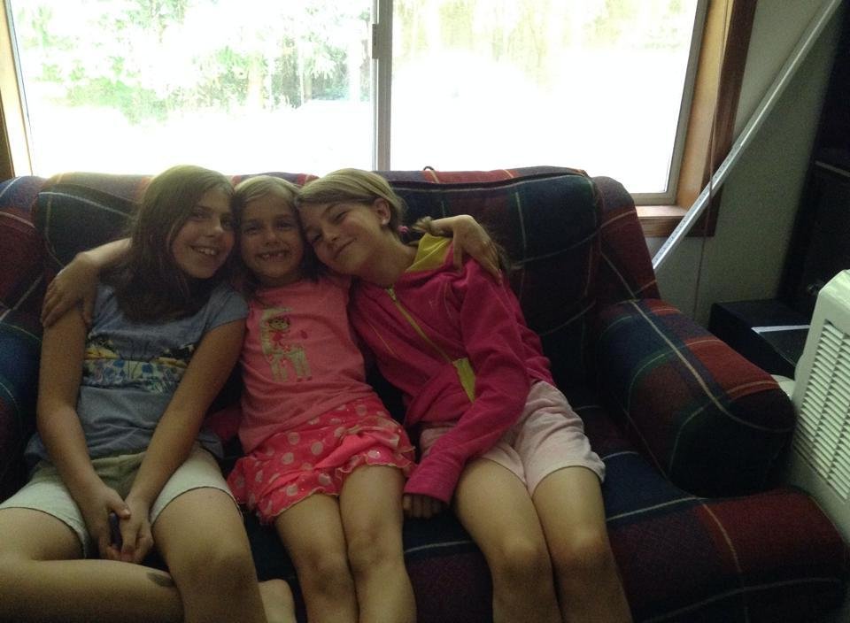 Look who came to visit: #1,2,&4 granddaughters. What silly girls. At Tutu's