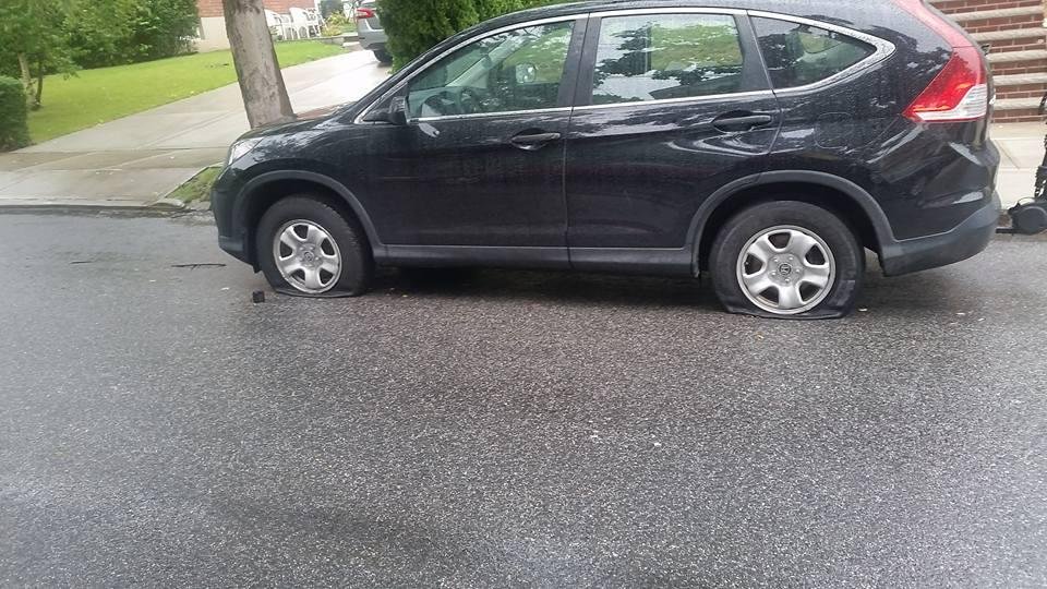 Came out to the car this morning to find both driver side tires flattened. Over 20 cars had the same. Going to install video cameras next week. Our neighbors on the other hand are wonderful people.