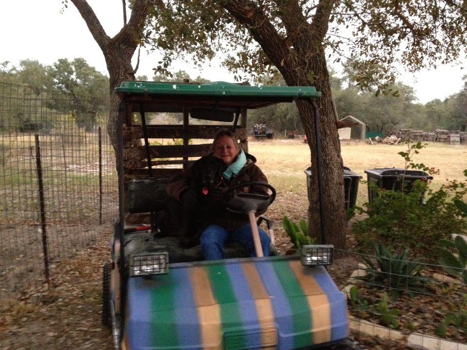 Brenda,Opie and a pallet ready to stoke the fire pit.