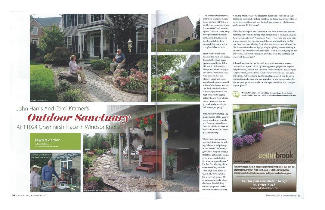 Thought I'd share the beautiful piece on our landscaping done by Ijamsville Living Magazine in their November 2017 issue.