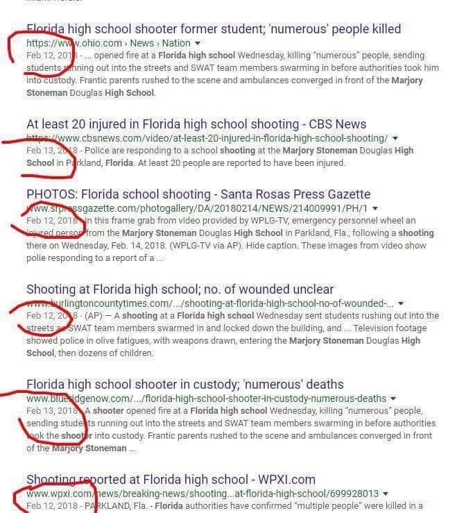 the shooting took place on the 14th of February......why are all the MSM reports of the incident dated 1-2 days prior to the incident??