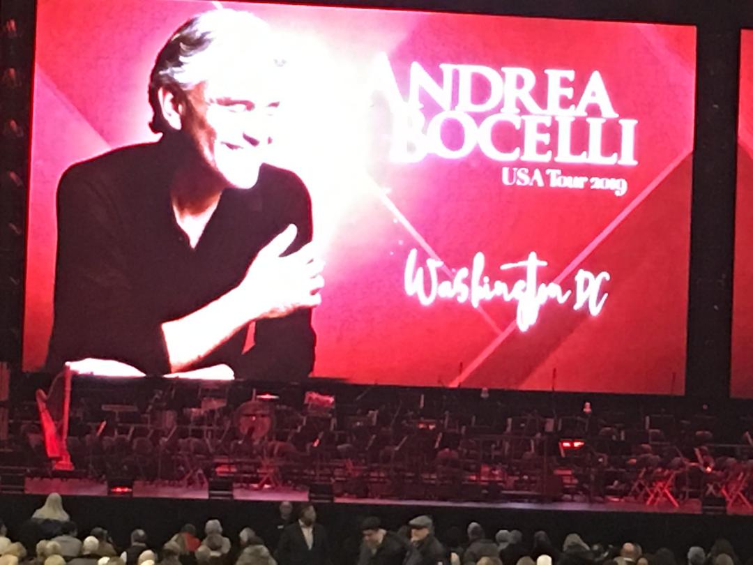 At the Cap One Center to see Andrea Bocelli, whom I have wanted to see for a very long time. This was an early Anniversary present for us both. As soon as I heard his voice, it brought me to tears. Love all of his work.