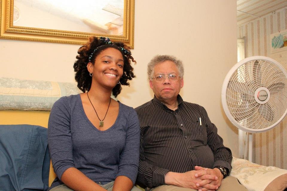 Matthew F. Ware meets his great niece Stacia Barrett at the home of her grandmother Clara Ware.