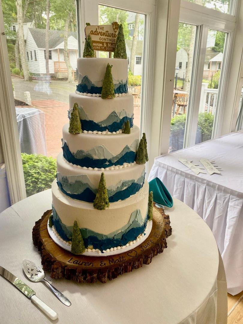 The cake made it up in one piece on a 5 1/2 hour trip from Easton, PA to Plymouth, MA! Thanks to Cake & Corolla for not only creating a beautiful cake, but also for strategizing and packing things so we could bring it up s