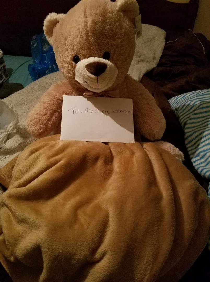 Well I come home to my love cooking dinner and a surprise on the bed waiting for me I love my man he is good to me he so spoils me