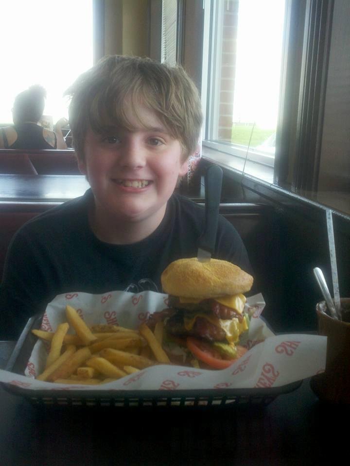 The requested "Big Burger" photo... yes, he ate it all... and wanted desert!