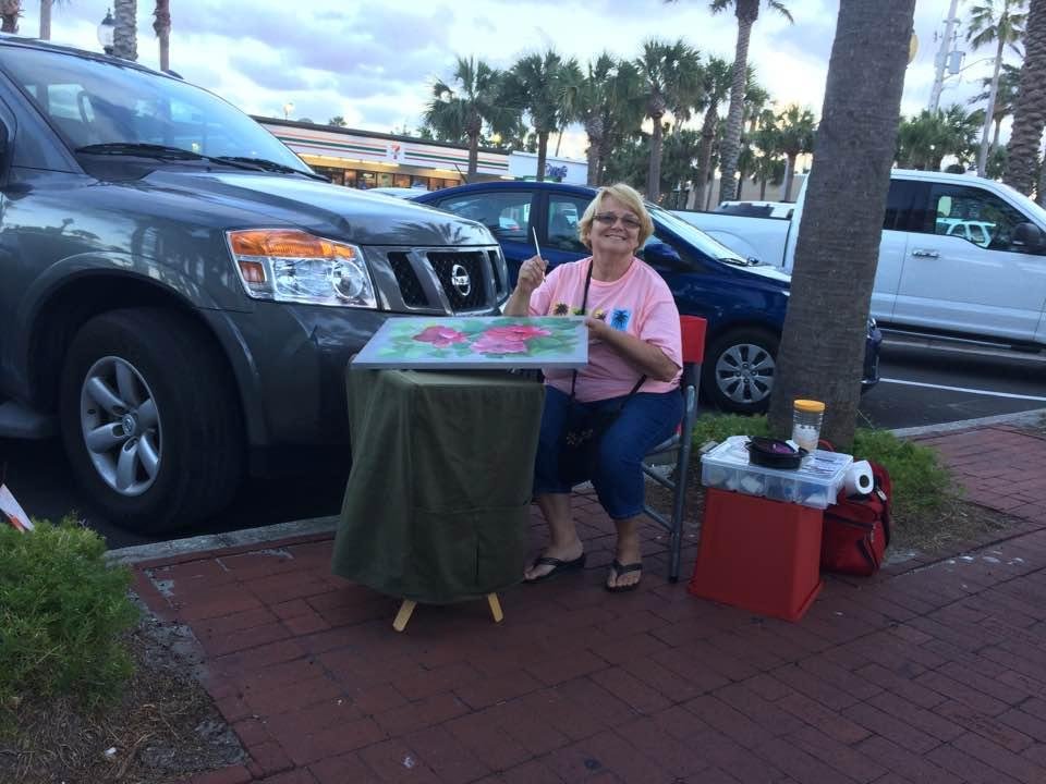 Barb painting at the Art Walk at Atlantic Beach.