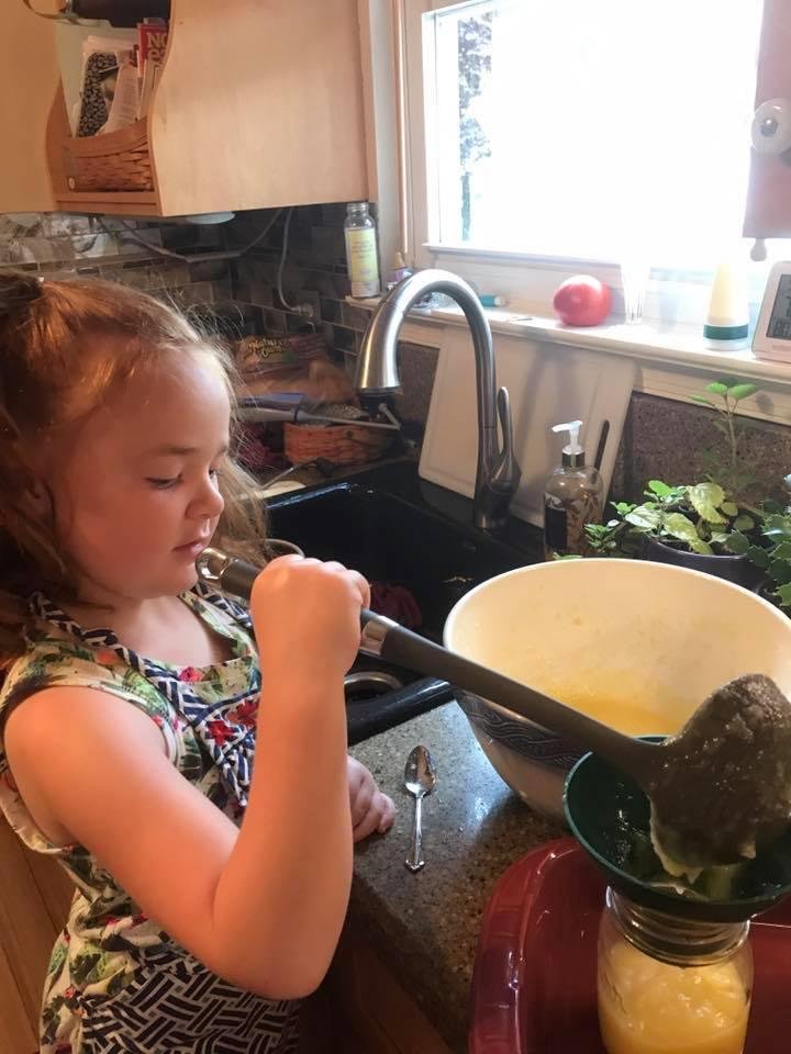 This morning Madeline and I are canning a small batch of applesauce for her to take home. 👍🏼 She gives it a thumbs up for flavor but all this boiling water...