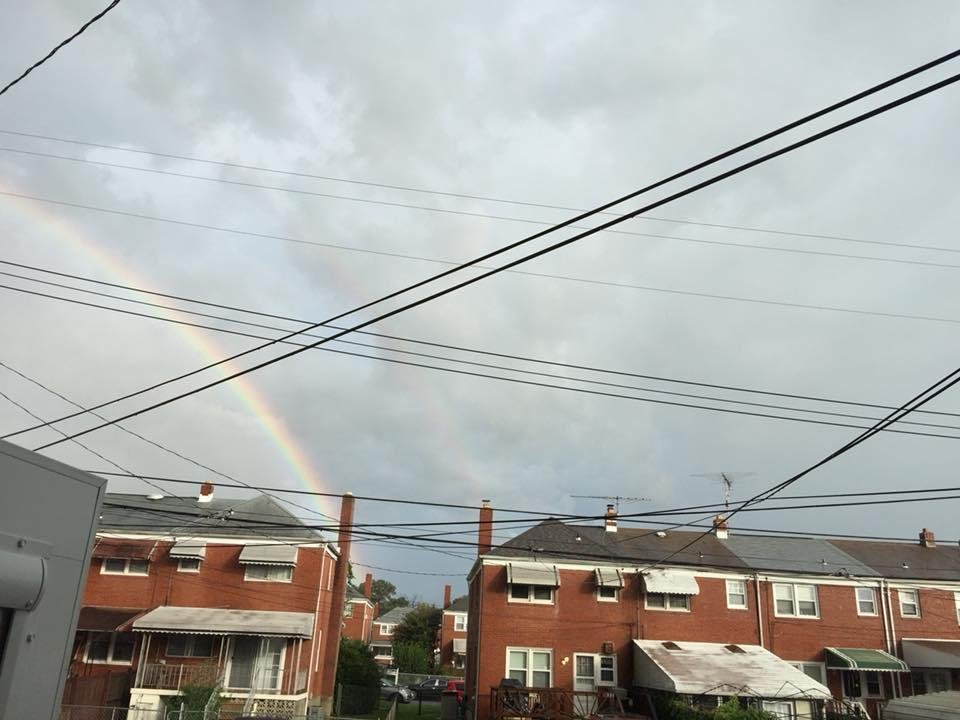 After the downpour, Mother Nature shows her beauty-there was a double rainbow but the one is hard to see. It was to the right of the visible one!!