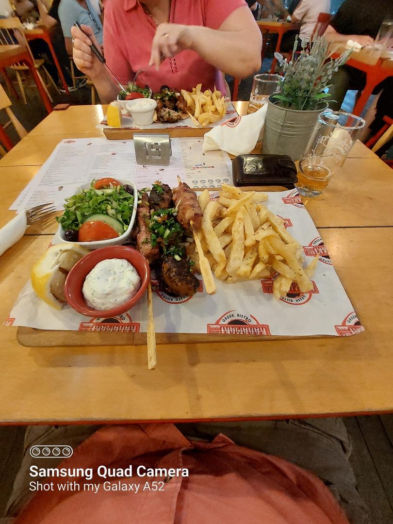 Mouthwatering goodness! Nothing like souvlaki and and a few beers to wash it down