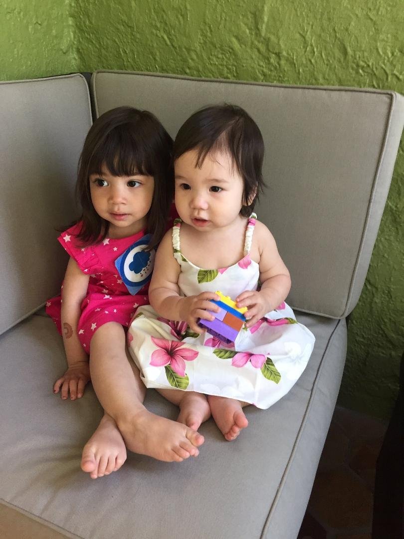Elise and her sister Penny on her Birthday.