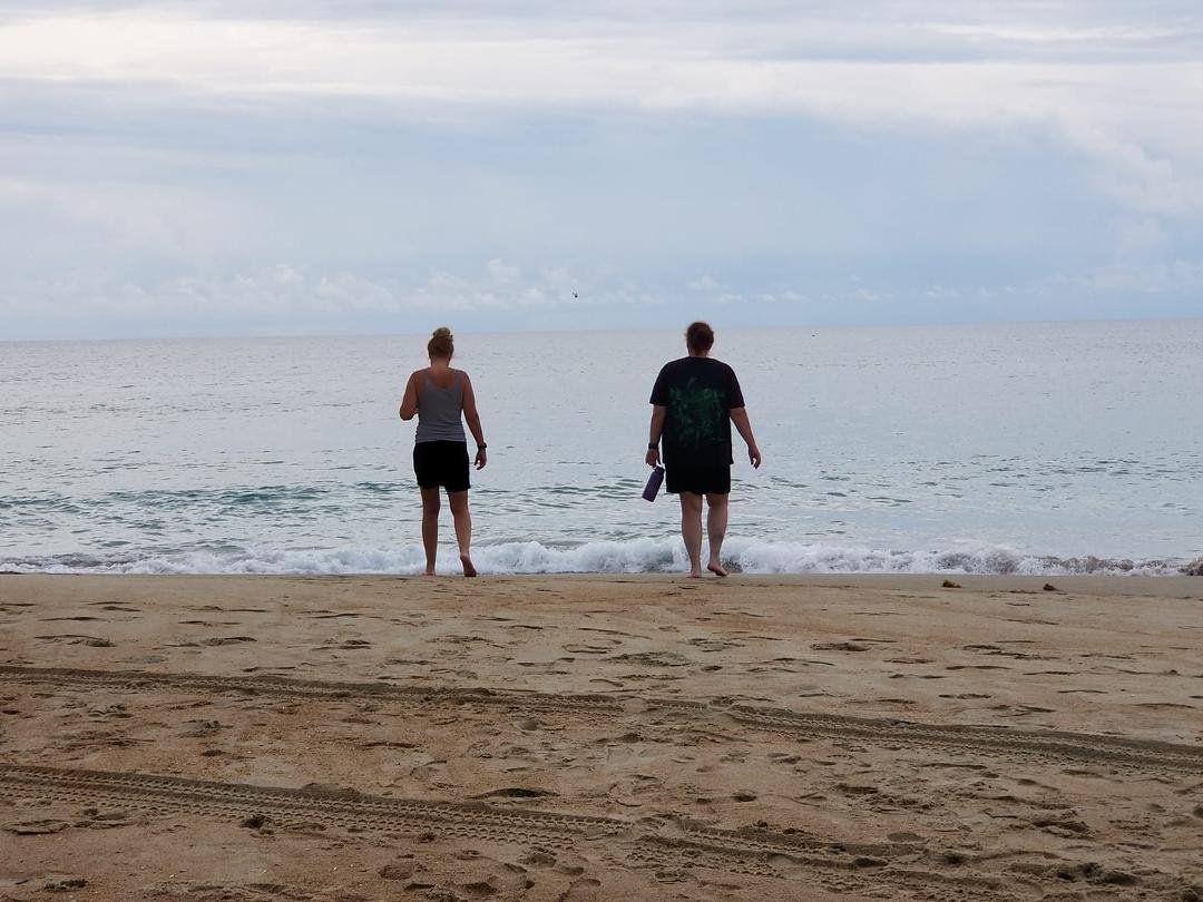 Birthday girl on the beach saying good morning to the ocean.  Happy birthday Karen Graham-White