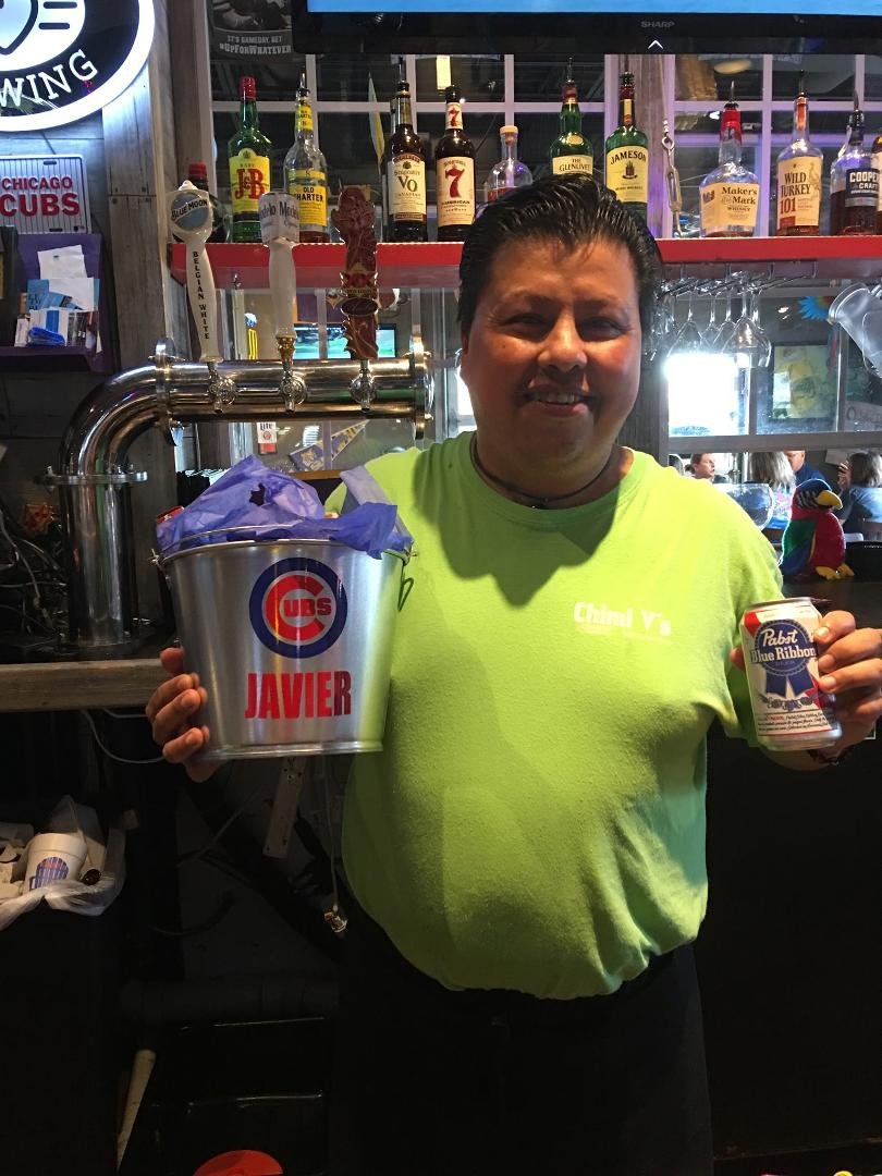 One of our favorite bartenders was happy with his early birthday present! Thanks Candice Pope Miller for making the bucket. Can't forget Faye aka FreFre.