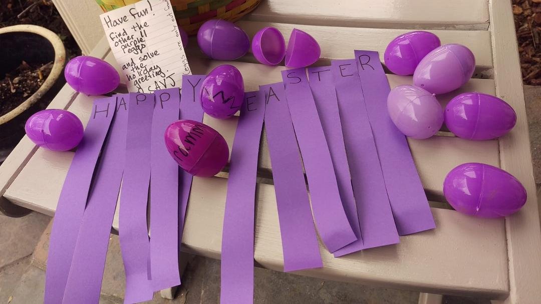 We had a surprise Easter Egg hunt in our front yard..thanks to Jack, Vera, Amanda and Scott! THANKS guys!