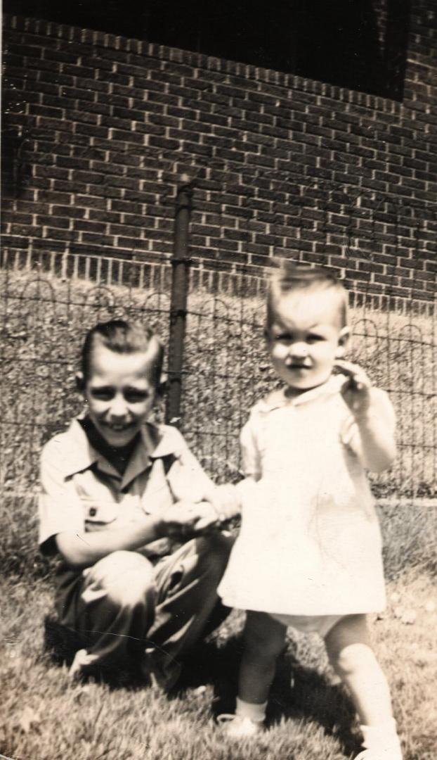 David and sister Marilyn. Took several shots that day. This was just before Dad came back from the Marine Corps. 1945