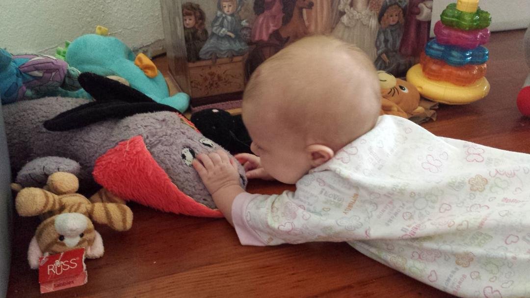 Grandaughter Caroline fighting off vicious purple dog