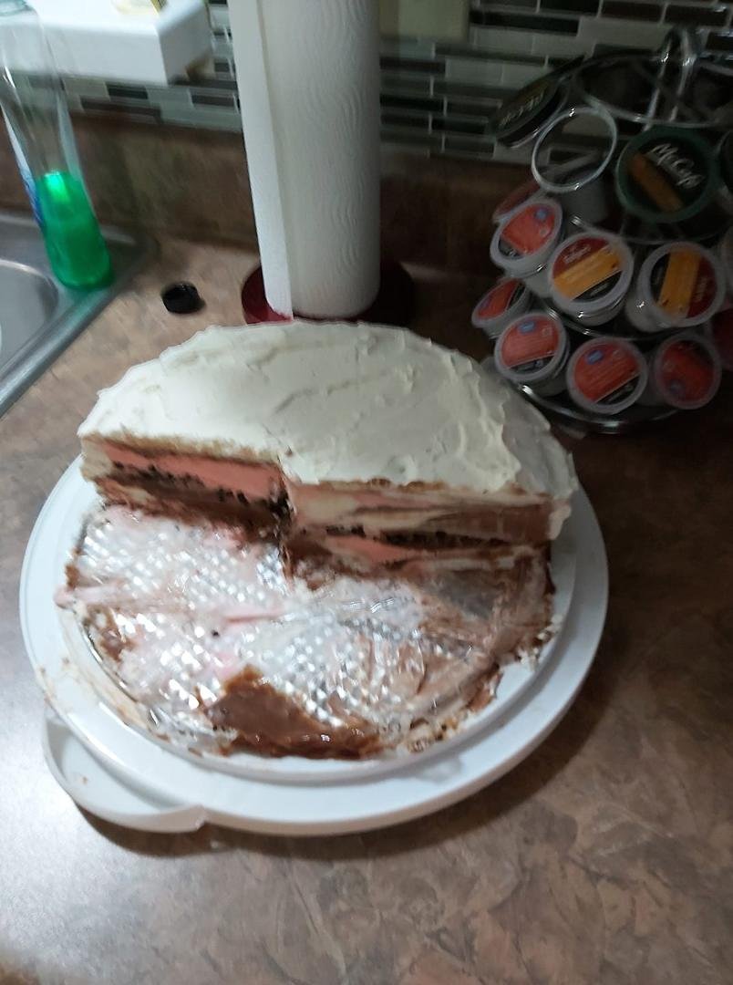 This is what's left from my icecream birthday cake my wonderful wife made for me Lisa Blake