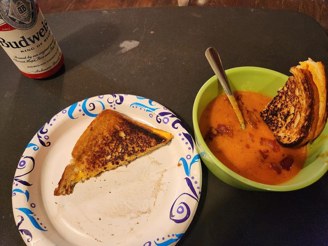 Dinner with my baby, Kimberly Potts Martin .Grilled cheese and tomato soup... hell yeah!