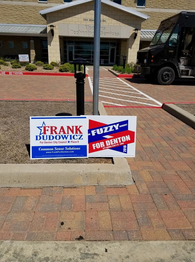I am at the Elections Technology building. Last day for early voting. Supporting Frank Dudowicz and Fuzzy. Come see me. Bring tacos. Aaron Newquist