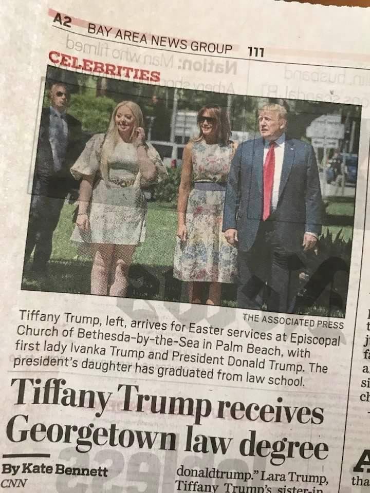 From our local paper! What’s wrong with this caption? I had to read it twice! Isn’t that Melania, the First Lady, not Ivanka!