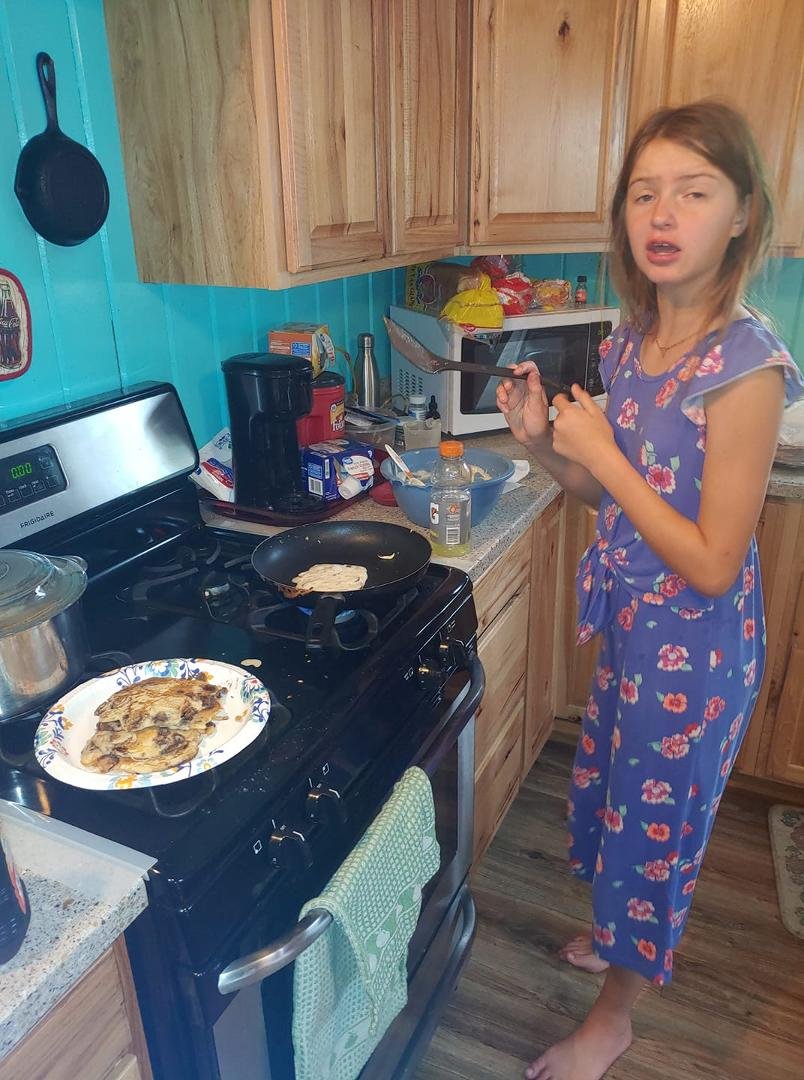 Someone fixed us chocolate chip pancakes.