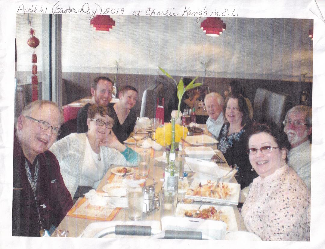 This is an event the Rafferty and Rafferty-Brown Families value , Easter, April 21, 2018 just before Covid hit , at Charlie Kang"s in East lansing. when all were able to be present