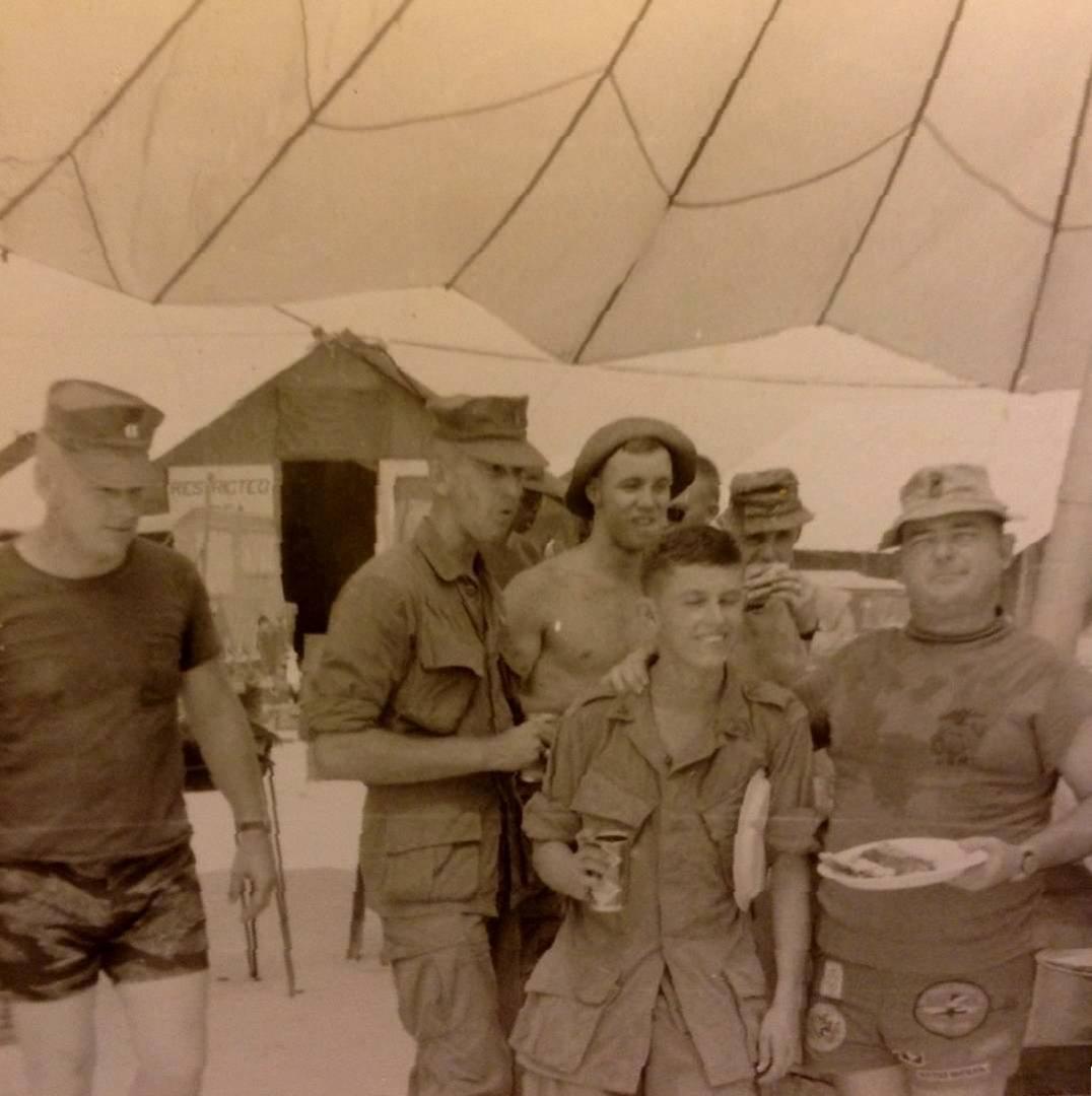 I have never seen this until Rick Rabenold recently sent. Evidently this my E-5 promotion in Phu Bai, April of 1968. Gunny T (Trevathan) was great at doing bar b q's for all occasions. Evidently, I became the only 10 year o