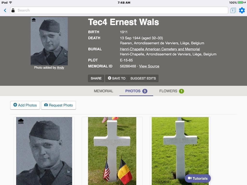 This Memorial Day, I wanted to take a moment to honor a family member who fought and died in World War II, Battle of the Bulge, second day of the advancement in Ardennes, Belgium on 13 September 1944. I had the honor of vi